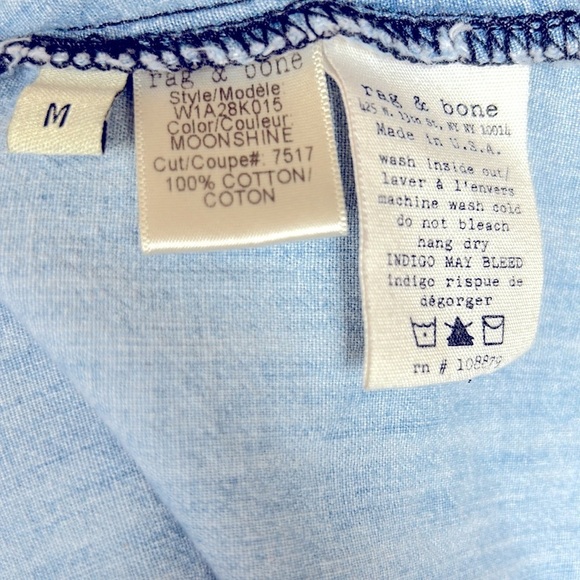 Rag & Bone Chambray Women’s Medium Snap Closure Top 100% Cotton Moonshine Color - Picture 4 of 4